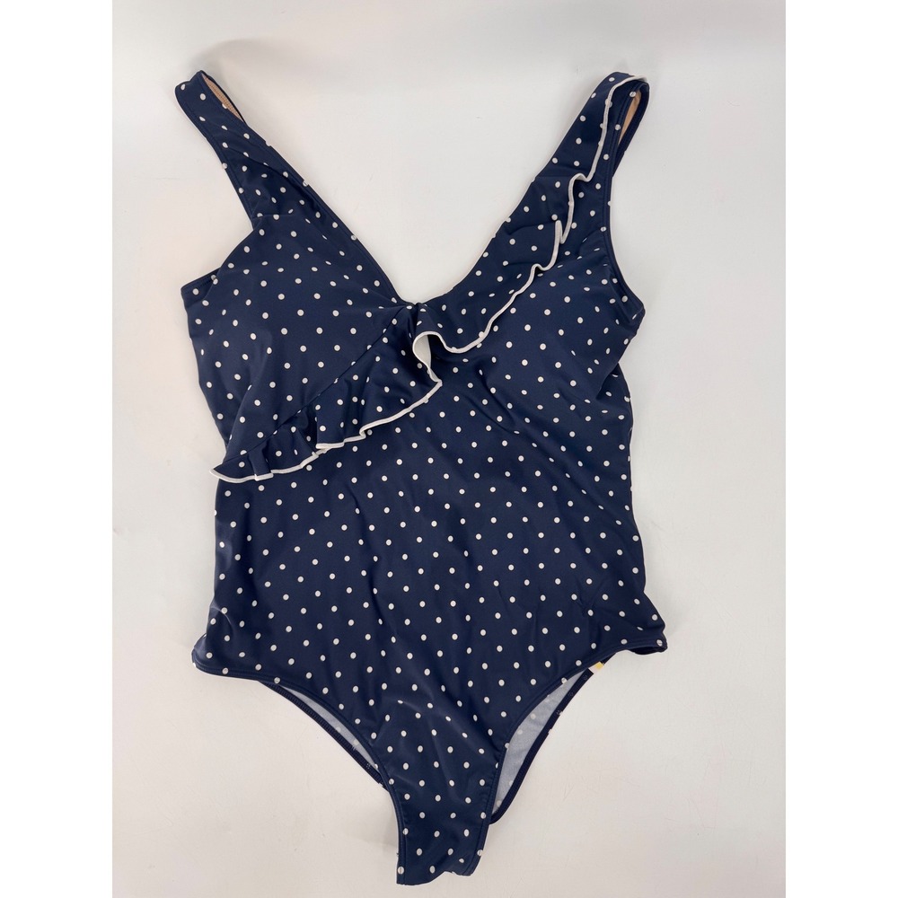 Summersalt One Piece Swimsuit Women Size 16 Navy Polka Dot Ruffle V-Neck